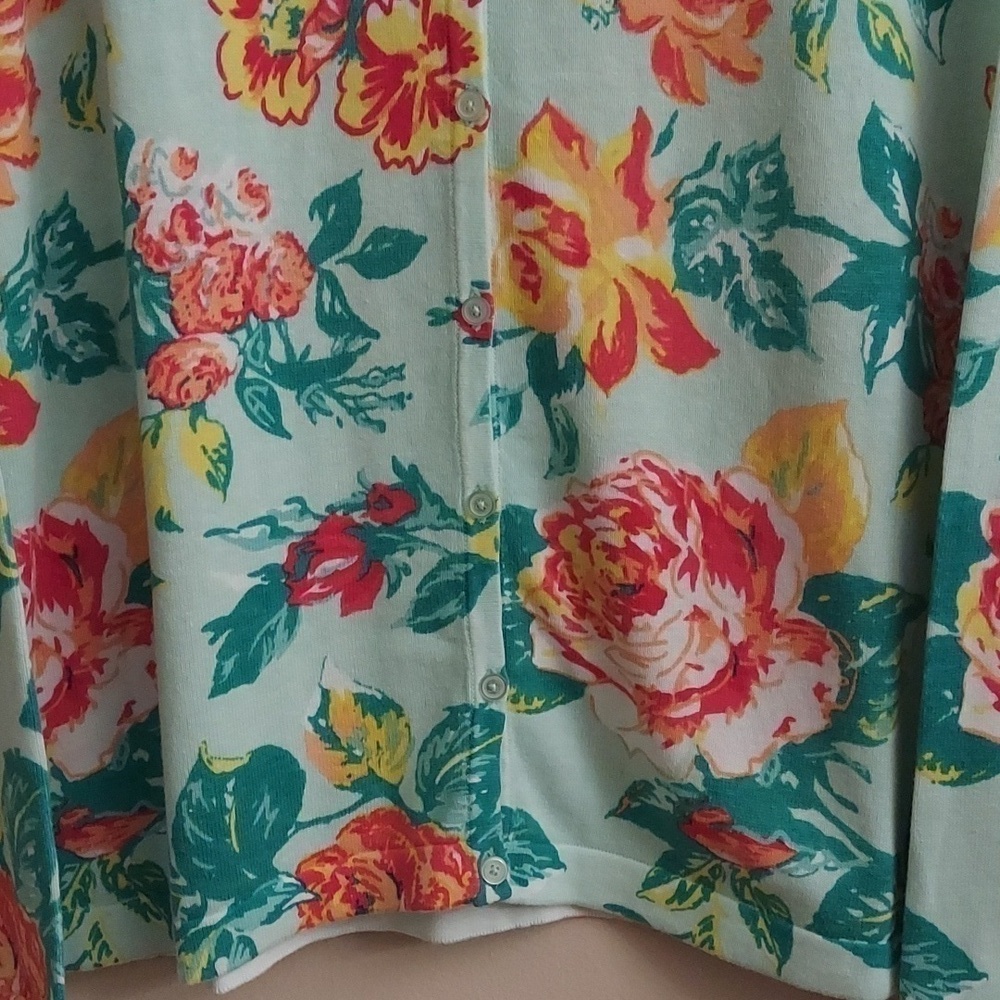ISAAC MIZRAHI LIVE Floral Long Sleeve Button Down Sweater - Picture 5 of 10